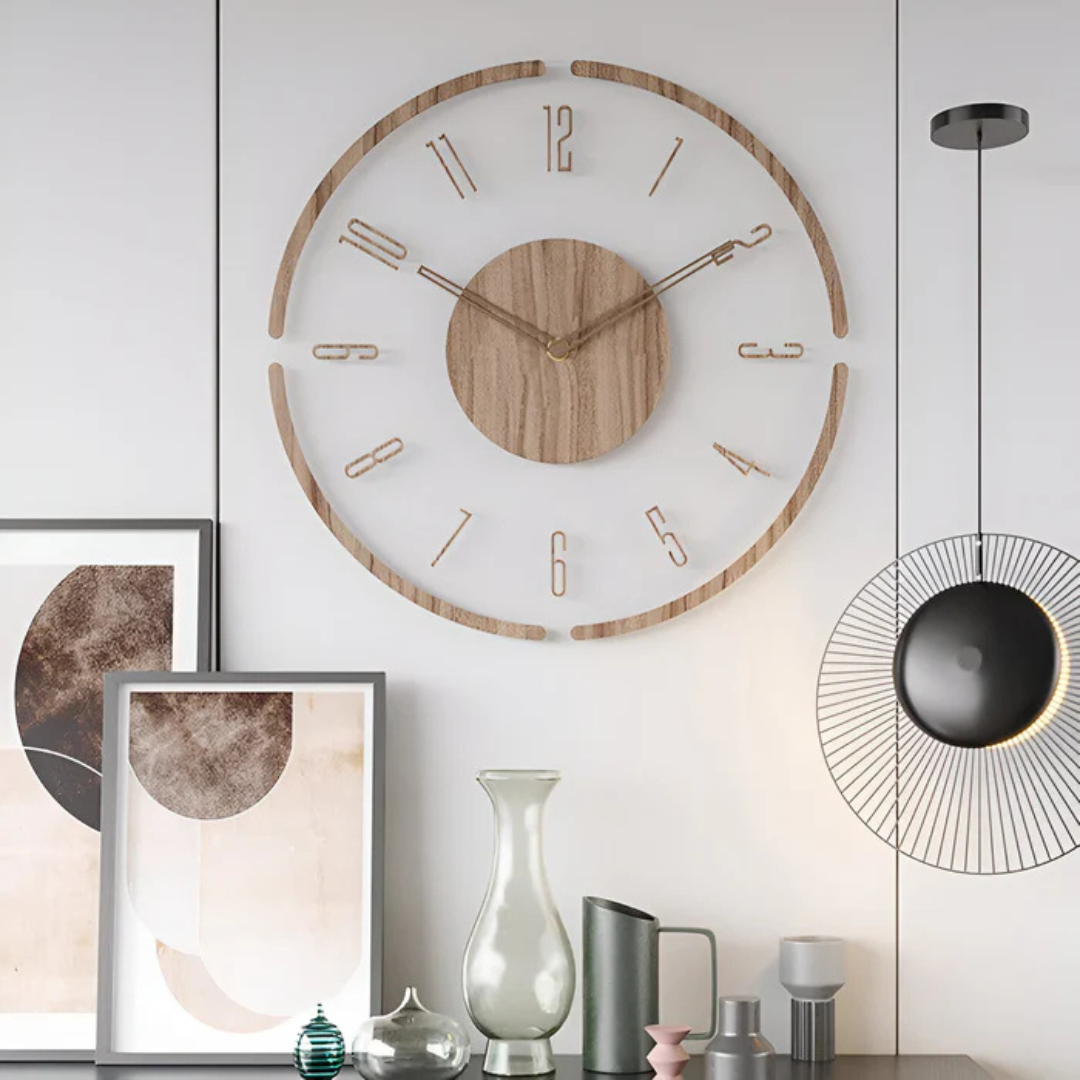 Nock - Stilfuldt Moderne 30 cm Vægur i Akryl og Træ til en Elegant Stue