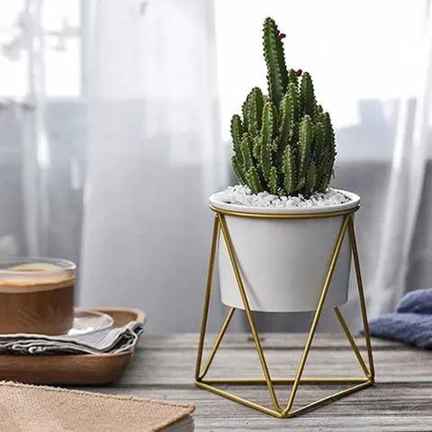 Elegant keramisk potte med jernstander - Moderne plantekasse til luftplanter og sukkulenter