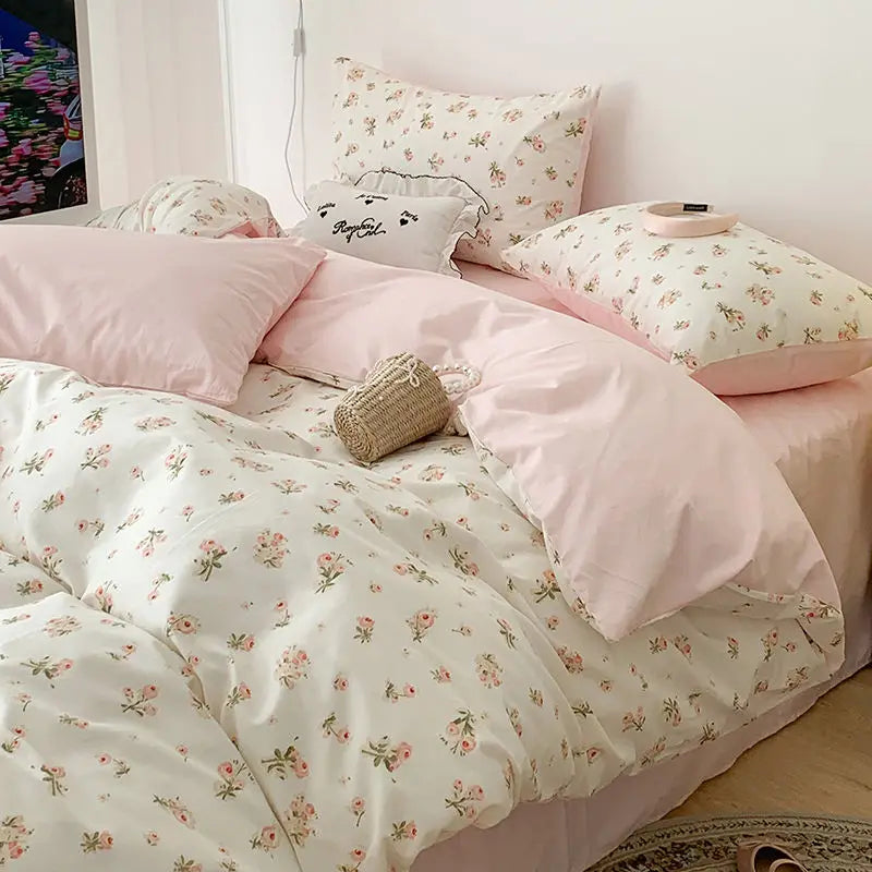Romantisk pink blomster sengetøjssæt - blødt polyester dynebetræk og pudebetræk til et hyggeligt soveværelse