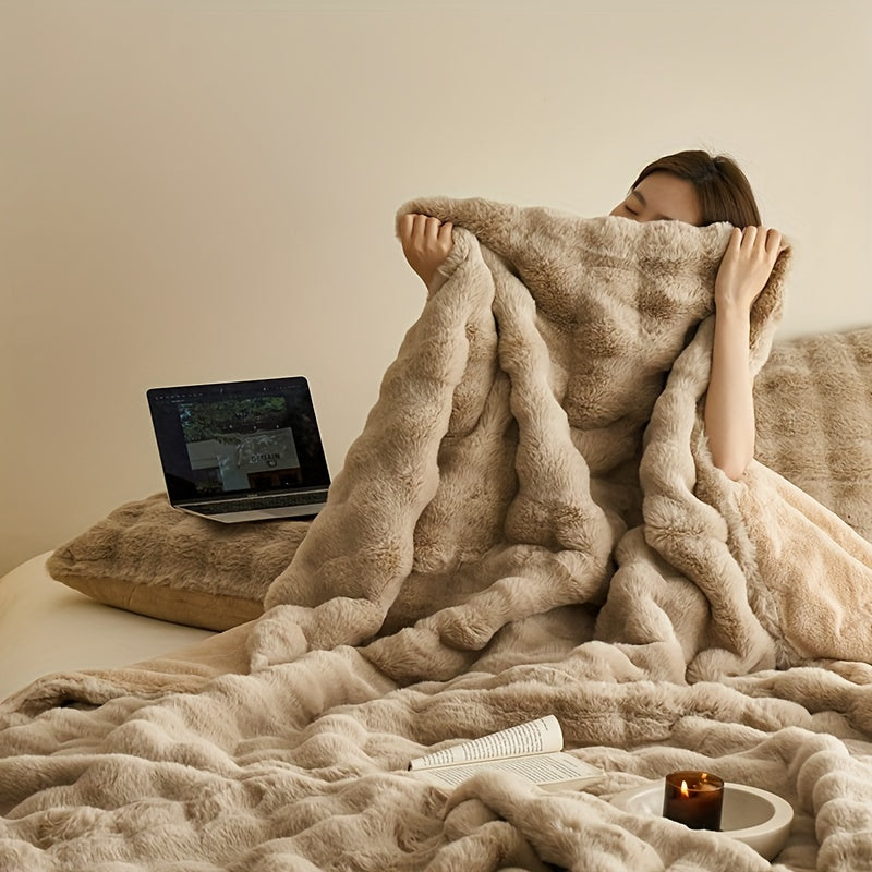 Luksuriøse bløde beige fleece tæpper - varme tykke bløde stue- og soveværelsesplaid