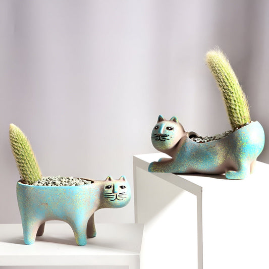 Lunavelle - Betagende keramisk blomsterpotte med fortryllende katte-design til din havekollektion