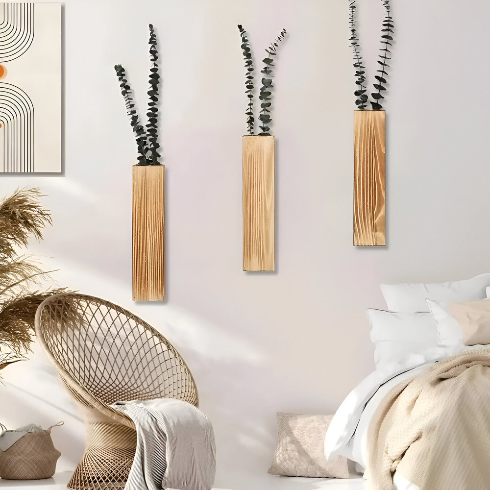 Nysaelle Træ Væg Vase - Elegant Rektangulær Plantehylde 30 cm til Stilfuld Have eller Indretningsdekoration
