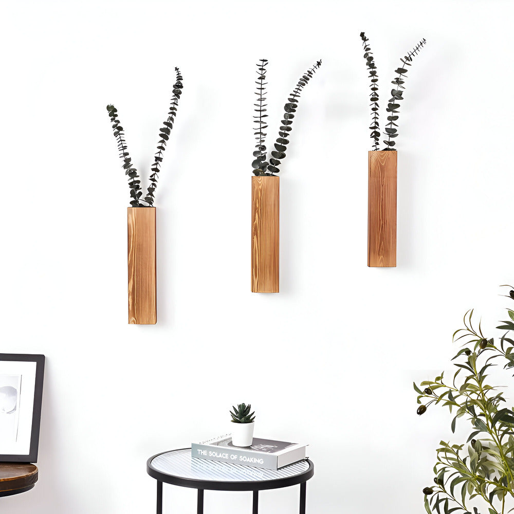 Nysaelle Træ Væg Vase - Elegant Rektangulær Plantehylde 30 cm til Stilfuld Have eller Indretningsdekoration
