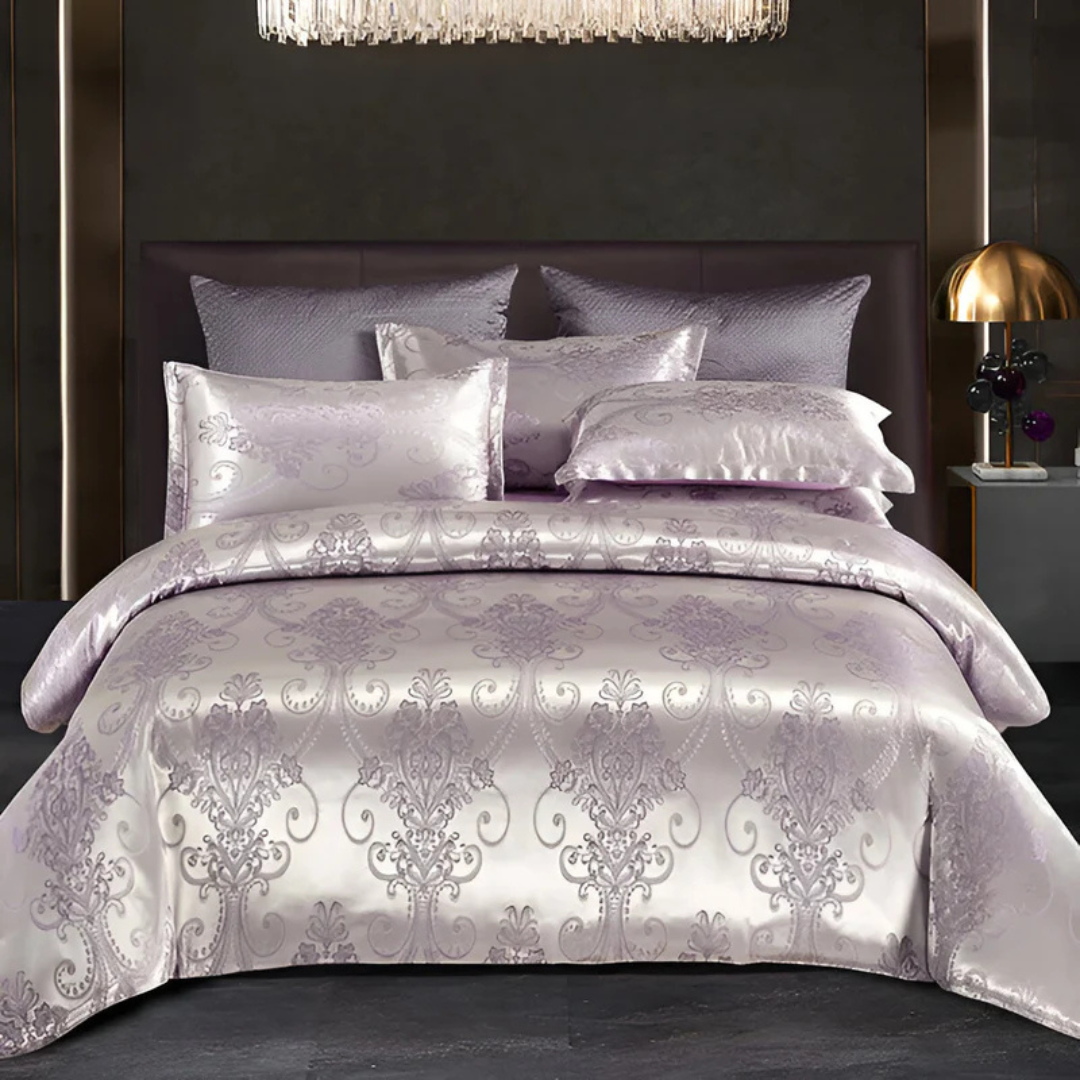 Elegant satin sengetæppe med jacquardmønster – silkeagtig blød, åndbar sengetøj til luksussoveværelser