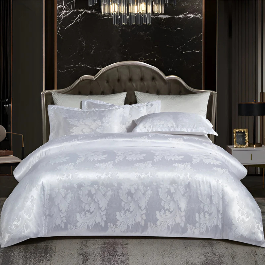 Elegant satin sengetæppe med jacquardmønster – silkeagtig blød, åndbar sengetøj til luksussoveværelser