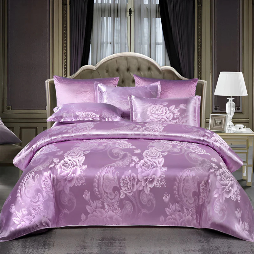 Elegant satin sengetæppe med jacquardmønster – silkeagtig blød, åndbar sengetøj til luksussoveværelser