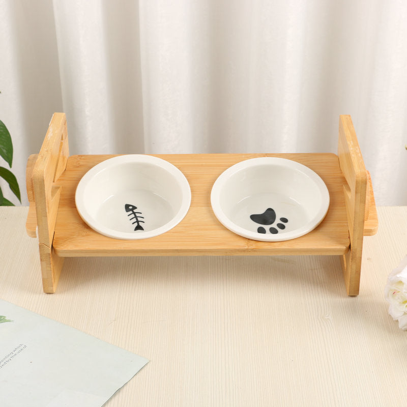 PawElegance luksus dobbelt fodringssæt med blid bambus og rustfrit stål til kæledyr