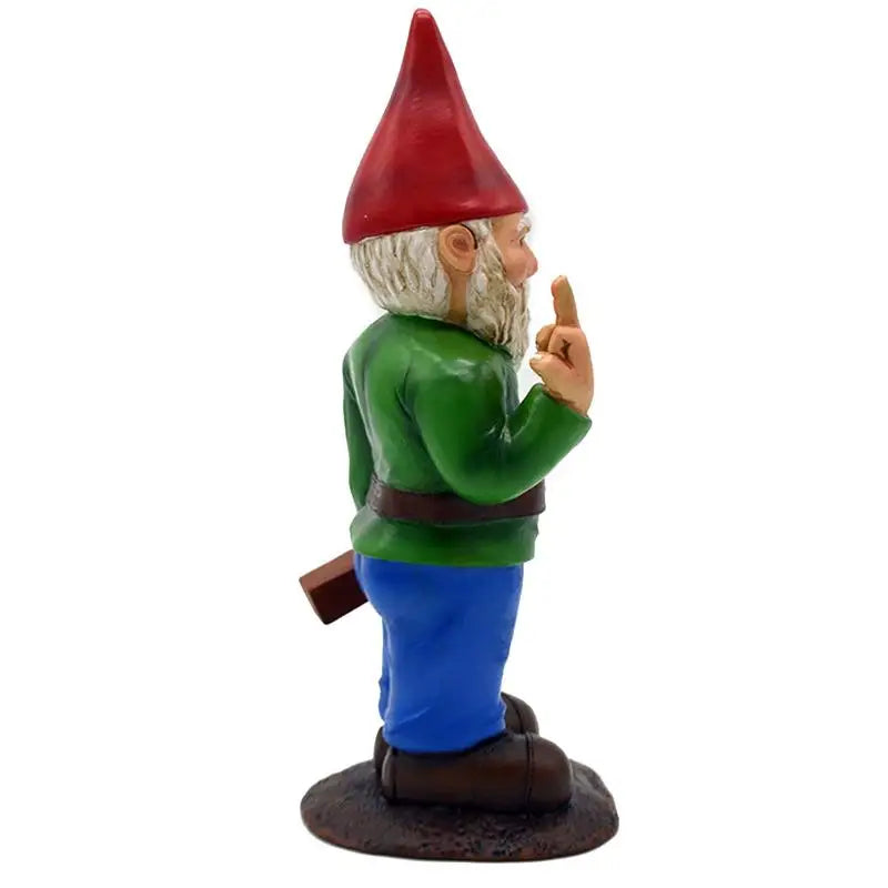 Cypria - Sjov Beruset Nisse Statue med Midterste Finger til Have og Græsplæne