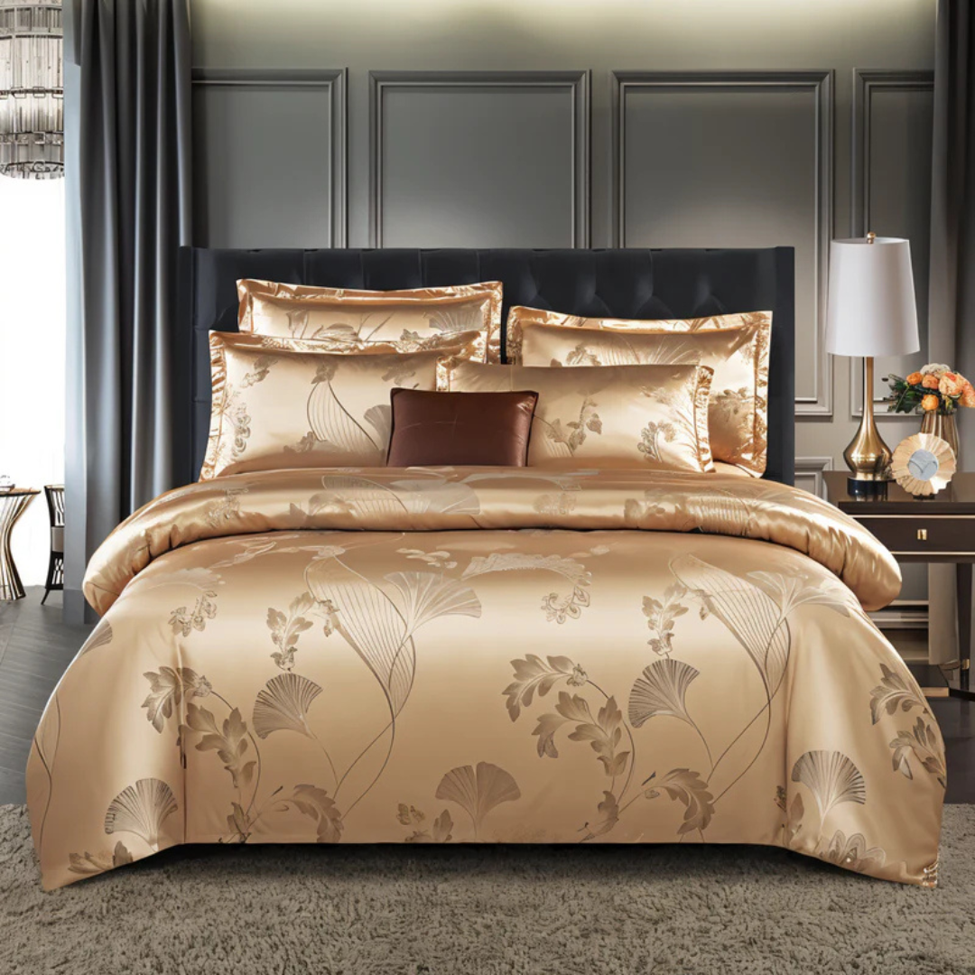 Luksuriøst satin dynebetræk sæt med elegant blomsterprint til ultimativ soveværelseskomfort og stil