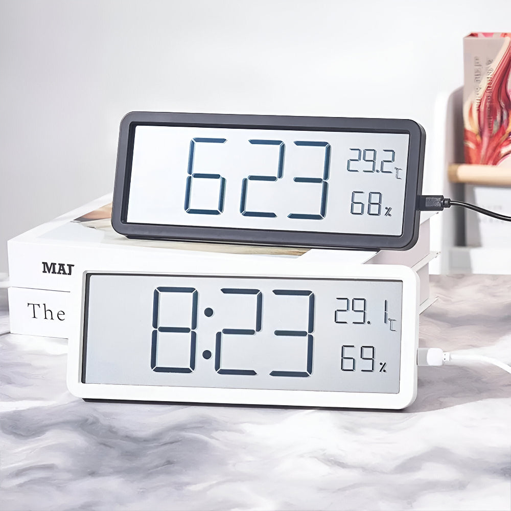 Ione - Moderne digital LED-vægur med temperatur- og fugtighedsdisplay