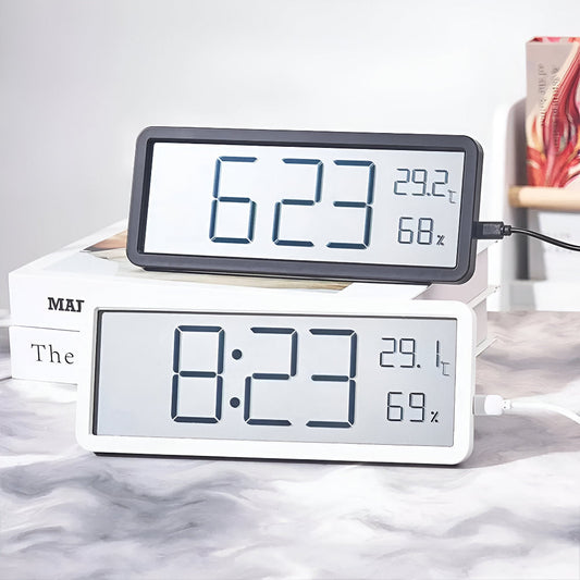 Ione - Moderne digital LED-vægur med temperatur- og fugtighedsdisplay