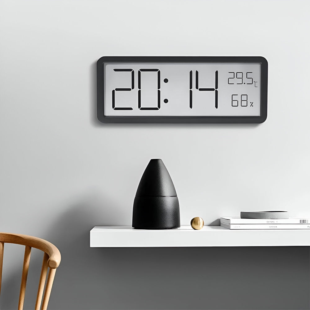 Ione - Moderne digital LED-vægur med temperatur- og fugtighedsdisplay