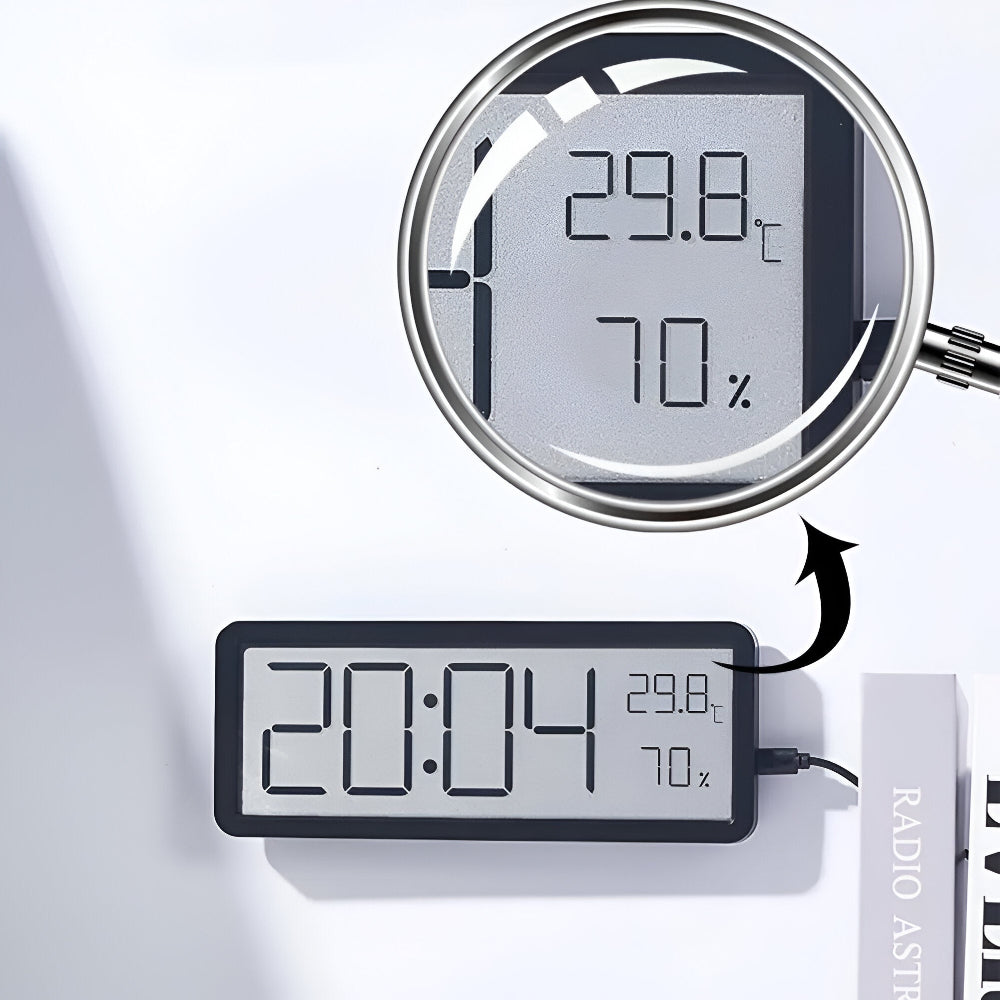 Ione - Moderne digital LED-vægur med temperatur- og fugtighedsdisplay