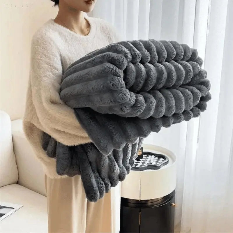 Ultimativ Komfort Luksus Super Blødt Fleece Tæppe med Højkvalitets Kunstig Fåreskind til Varme Kram og Hygge Stemning