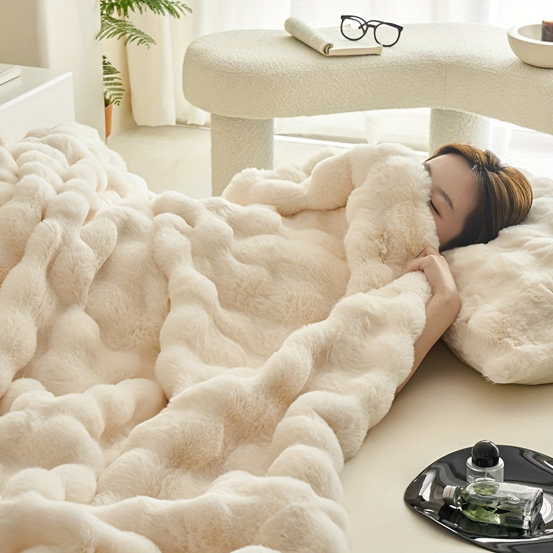 Luksuriøse bløde beige fleece tæpper - varme tykke bløde stue- og soveværelsesplaid