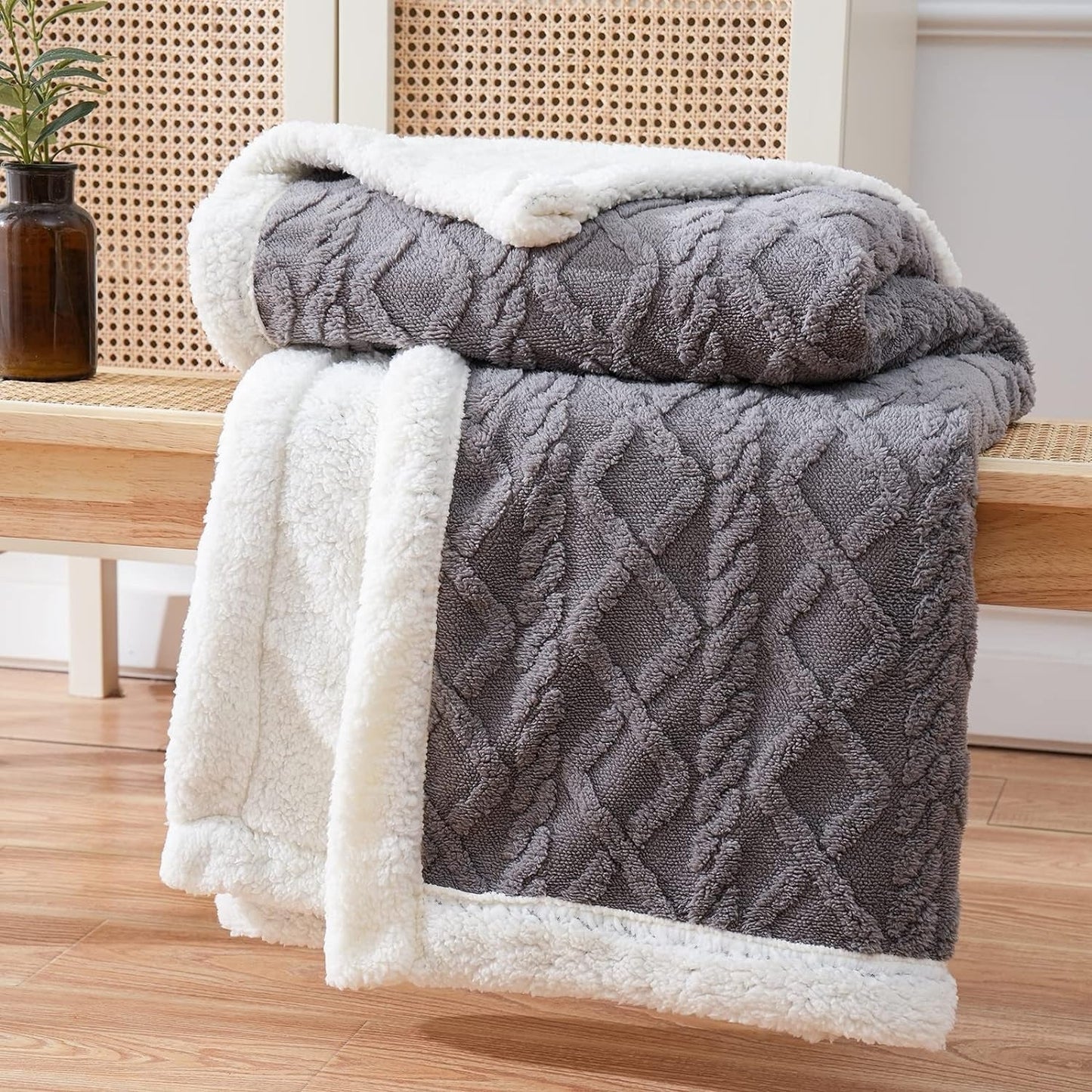 Ultra blød og fluffy sherpa fleece tæppe - varmt og behageligt tæppe til afslapning indendørs og udendørs