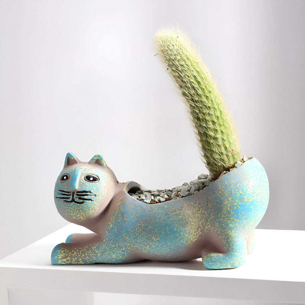 Lunavelle - Betagende keramisk blomsterpotte med fortryllende katte-design til din havekollektion