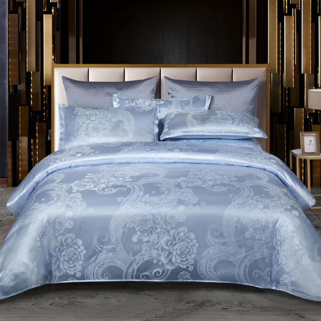 Elegant satin sengetæppe med jacquardmønster – silkeagtig blød, åndbar sengetøj til luksussoveværelser