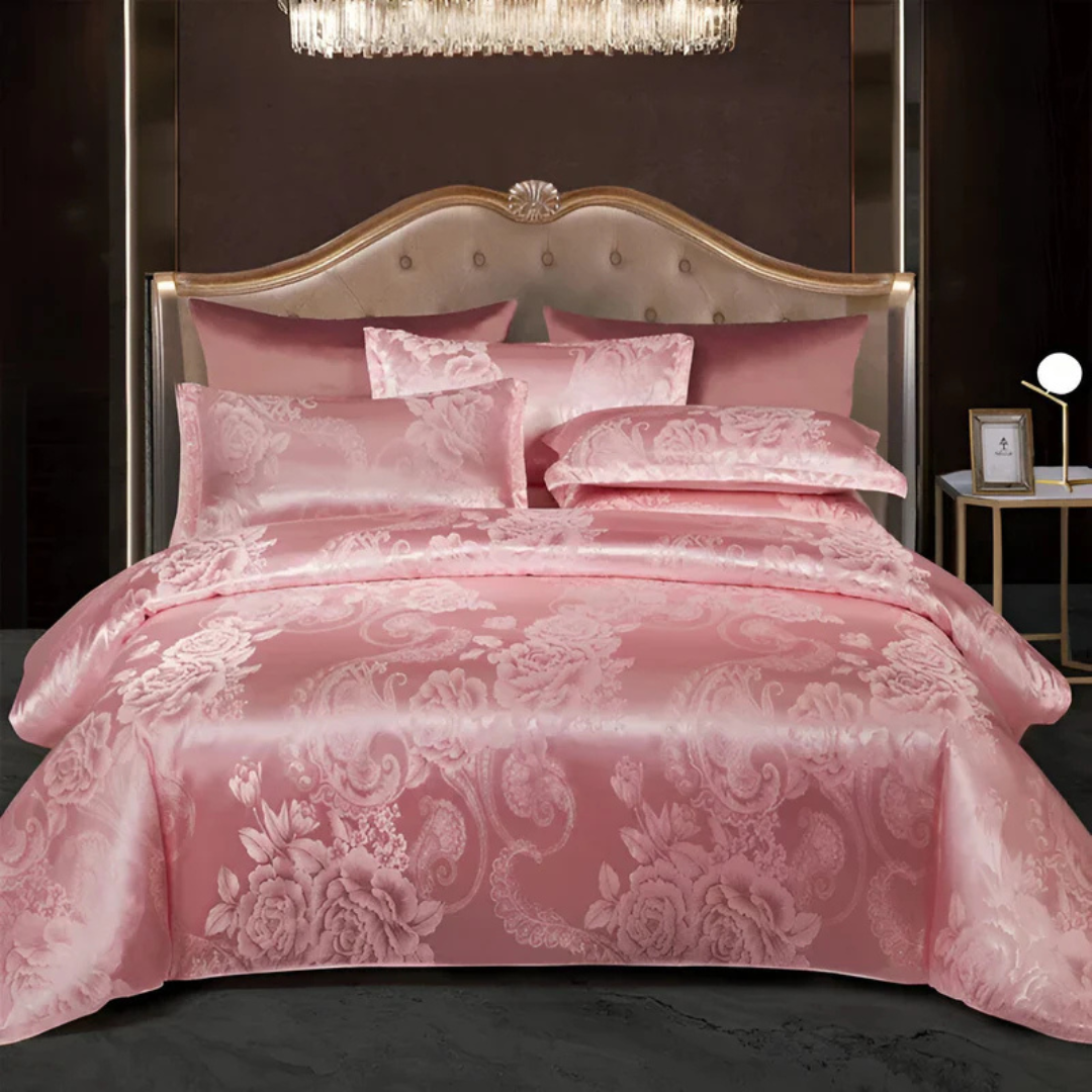 Elegant satin sengetæppe med jacquardmønster – silkeagtig blød, åndbar sengetøj til luksussoveværelser