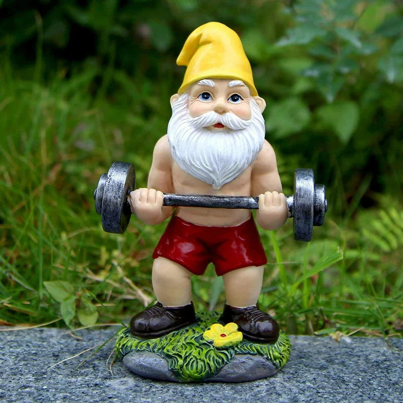 Charmerende træ nisse skulptur med vægte til en dejlig havedekoration