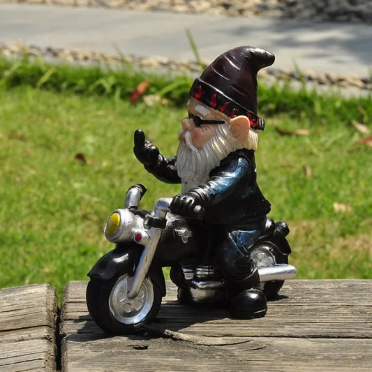 Calidora - Charmerende Nisse på Motorcykel Harpiksfigur til en Dejlig Have Dekoration