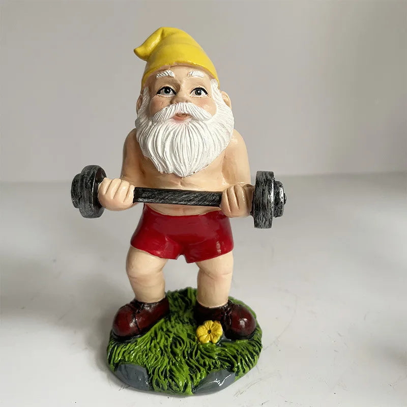 Charmerende træ nisse skulptur med vægte til en dejlig havedekoration
