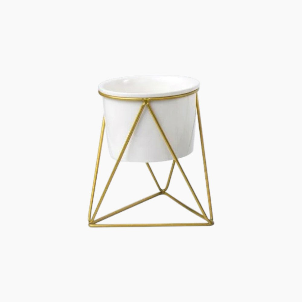 Elegant keramisk potte med jernstander - Moderne plantekasse til luftplanter og sukkulenter