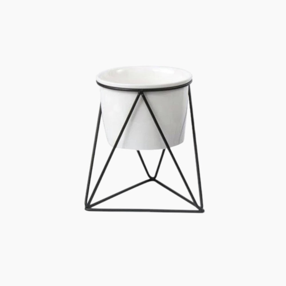 Elegant keramisk potte med jernstander - Moderne plantekasse til luftplanter og sukkulenter