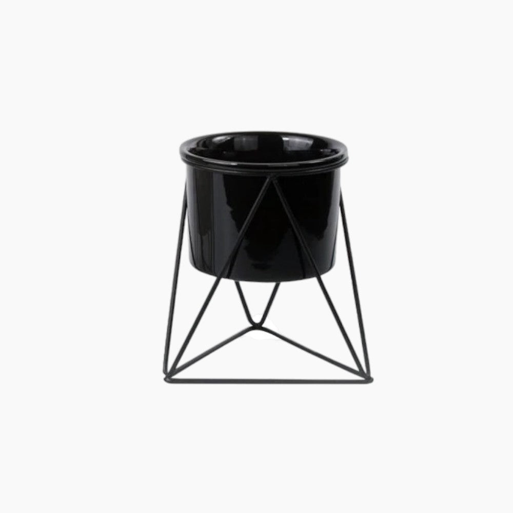 Elegant keramisk potte med jernstander - Moderne plantekasse til luftplanter og sukkulenter